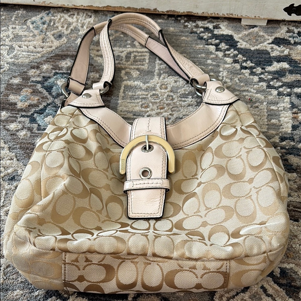 Coach Cream Shoulder Bag with Signature Monogram